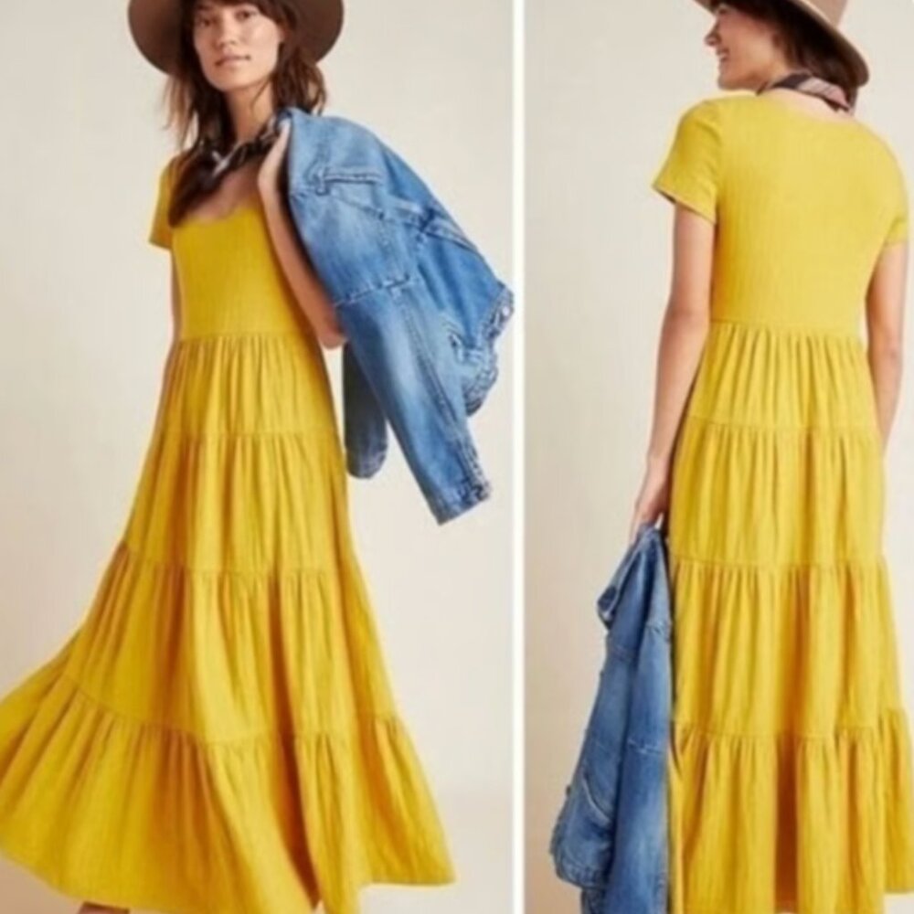 Maeve Gillian Tiered Maxi Dress Yellow